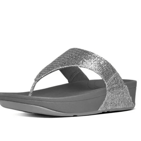 Fitflop Women's Lulu Superglitz  Silver Thong T Strap Sandals Shoes Sz 9 - Picture 1 of 12